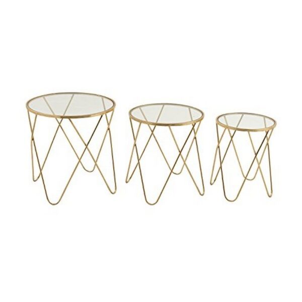 MESITAS DECORAT. REDON. DORADAS C/TAPA DE VIDRIOSET/3 (65491)